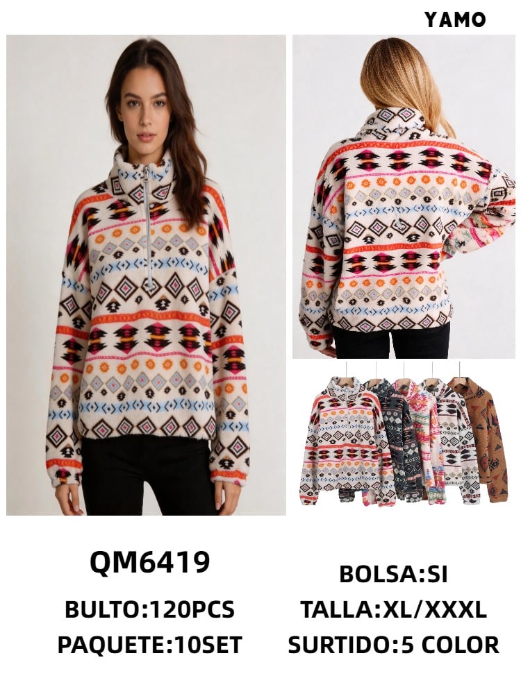 Sudadera de cuello alto con estampado étnico-QM6419