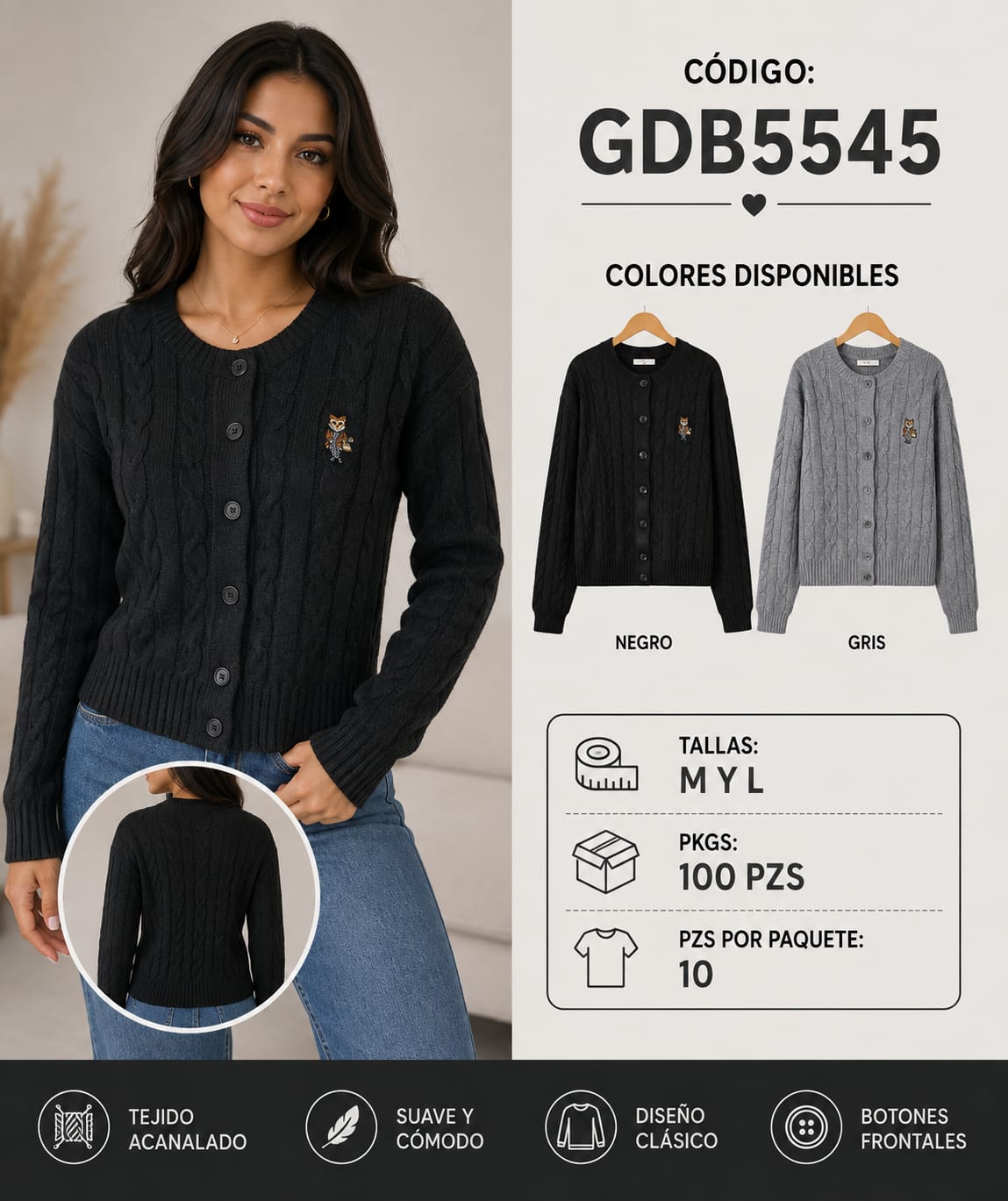 Cárdigan de punto con botones-GDB5545