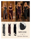 Vestido largo con abertura y cuello drapeado-M91250