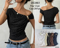 Blusa con detalle en hombro y estampado de puntos-DS3461