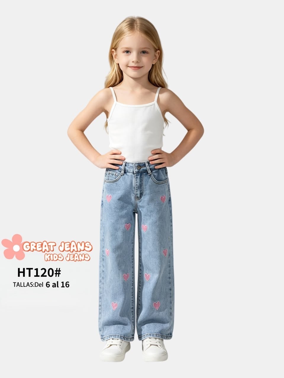 Jeans con estampado de corazones-HT120#