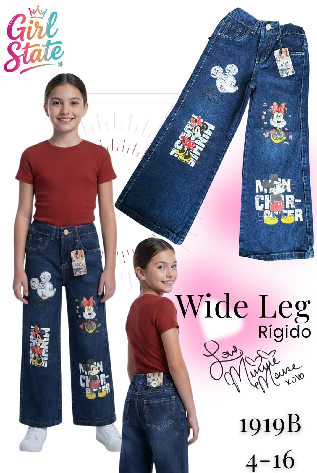 Jeans Wide Leg Mickey Mouse-1919B
