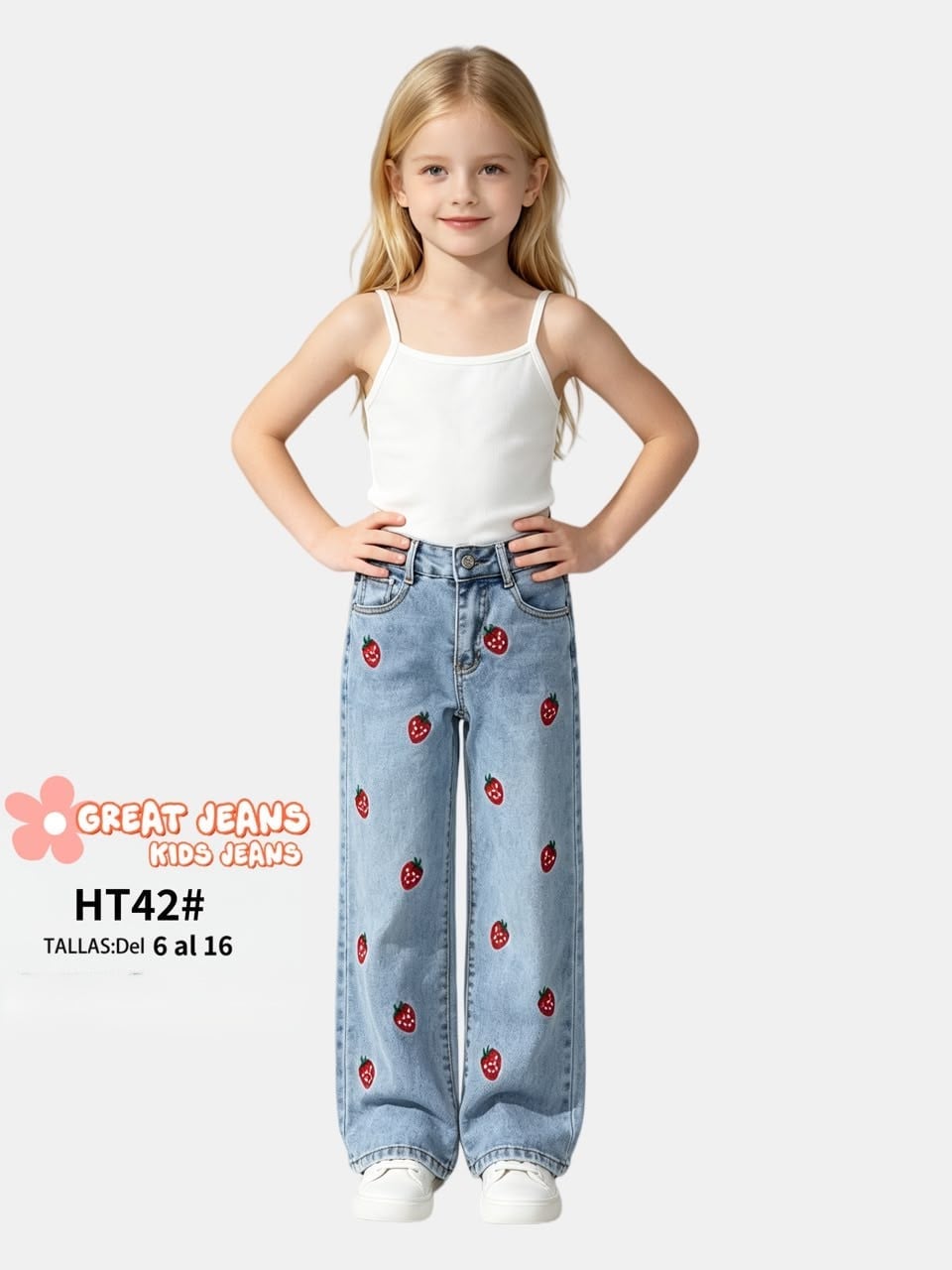 Jeans con estampado de fresas-HT42#