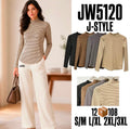 Blusa de cuello alto a rayas-S-JW5120