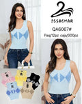 Blusa tejida de rombos con botones-QA6067#