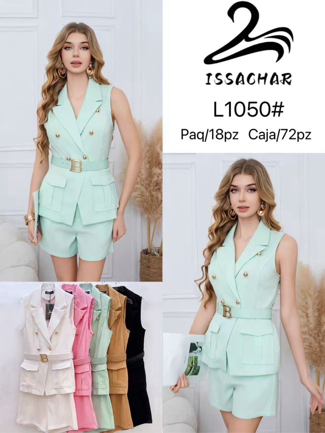Conjunto de chaleco con botones y shorts-L1050#