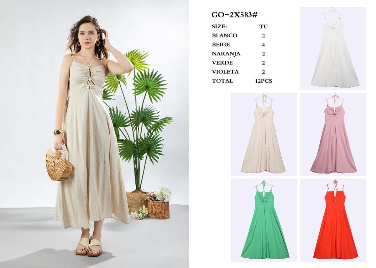 Vestido largo con tirantes-GO-2X583#