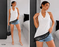 Blusa cuello halter con detalle de encaje-F2706