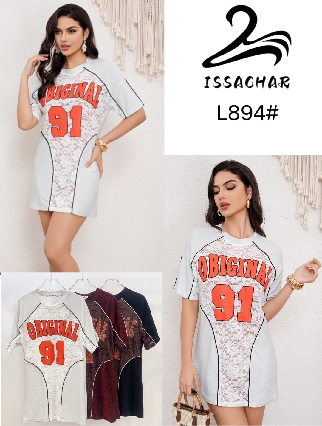 Blusa con encaje-L894#