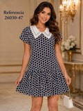 Vestido de lunares con cuello de encaje-26030-47