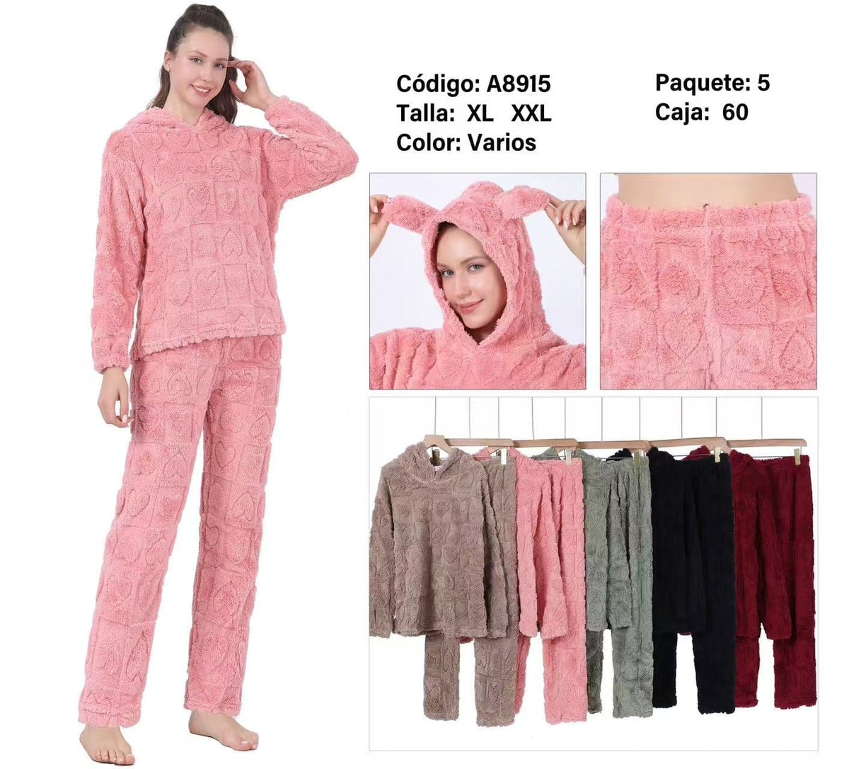 Pijama de peluche con capucha-A8915