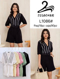 Jumpsuit con cinturón y rayas-L1086#