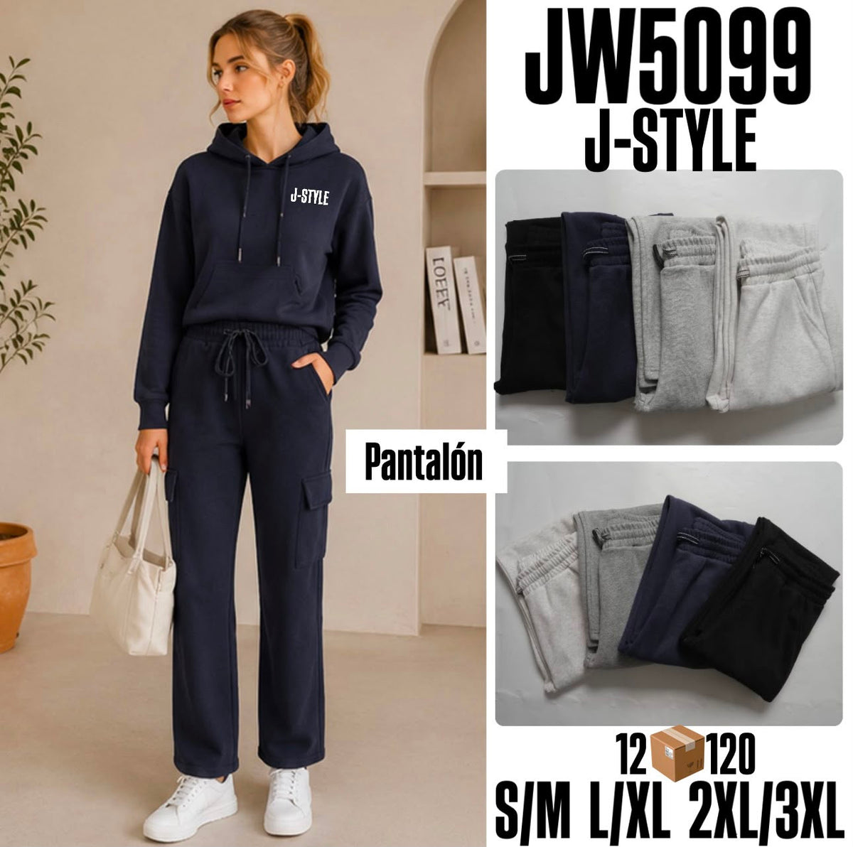 Conjunto deportivo con sudadera y pantalón cargo-S-JW5099