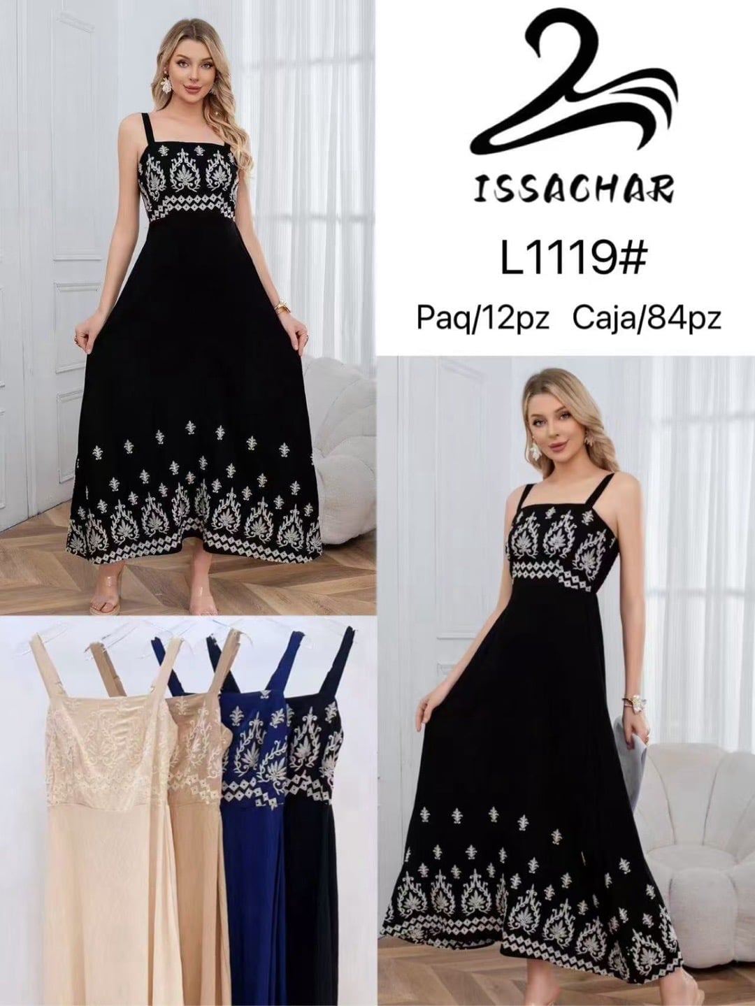 Vestido largo con bordado-L1119#