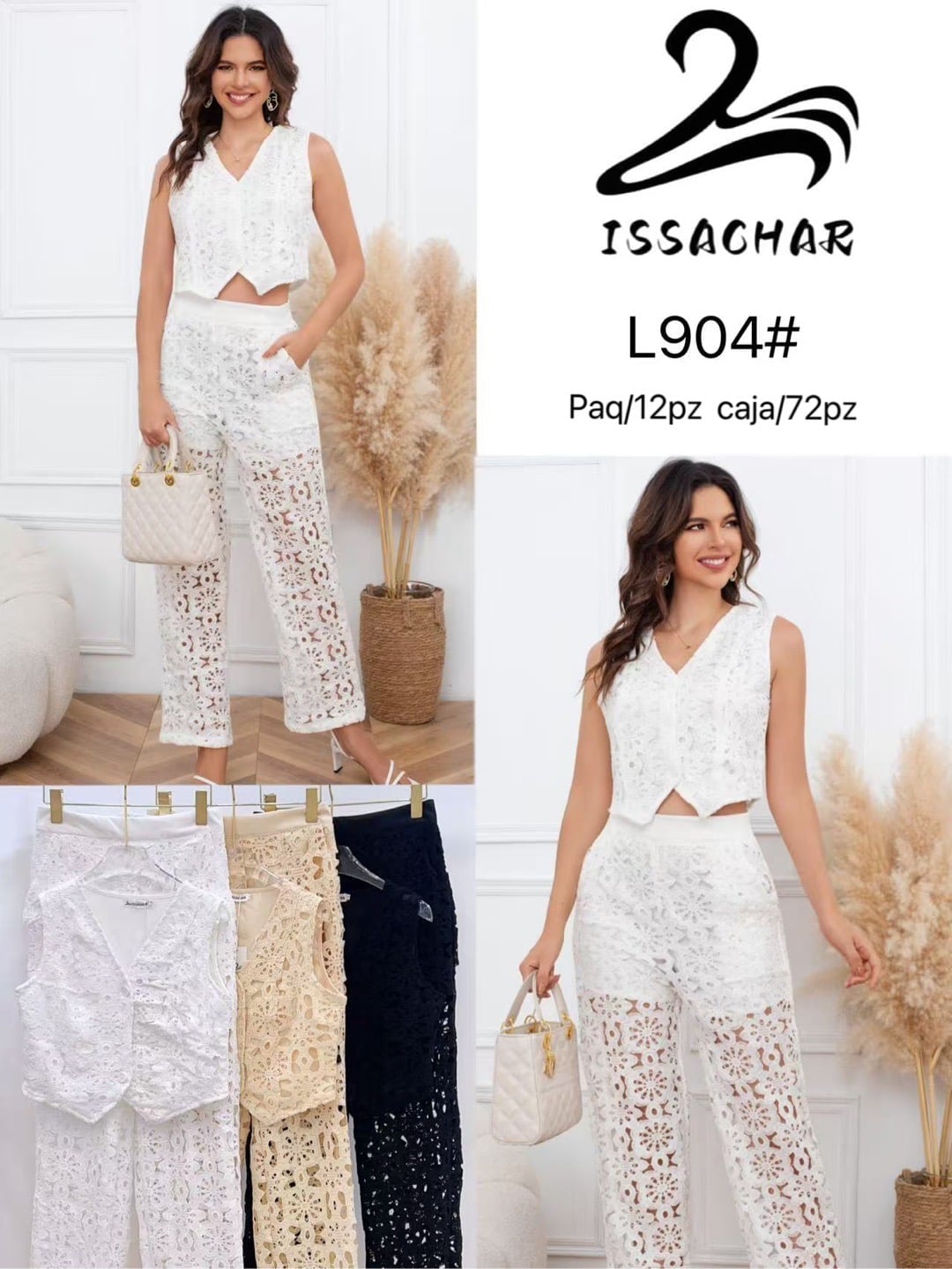 Conjunto de encaje de chaleco y pantalón-L904#