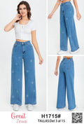 Jeans corte recto con estampado de flores-H1715