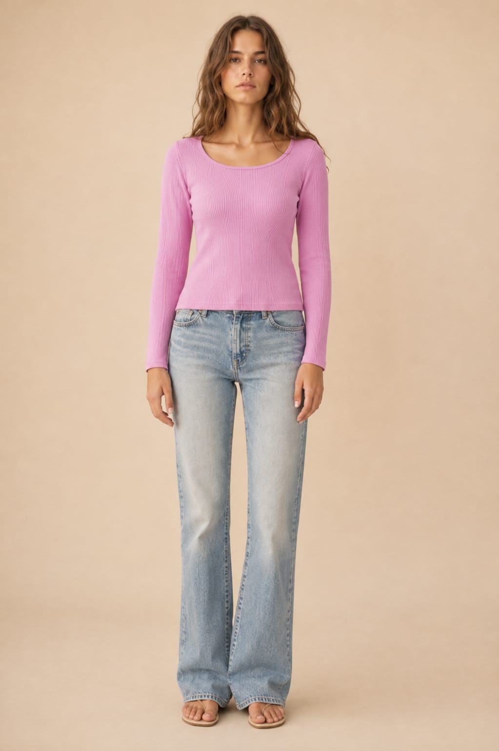 Blusa acanalada de manga larga-QPX001