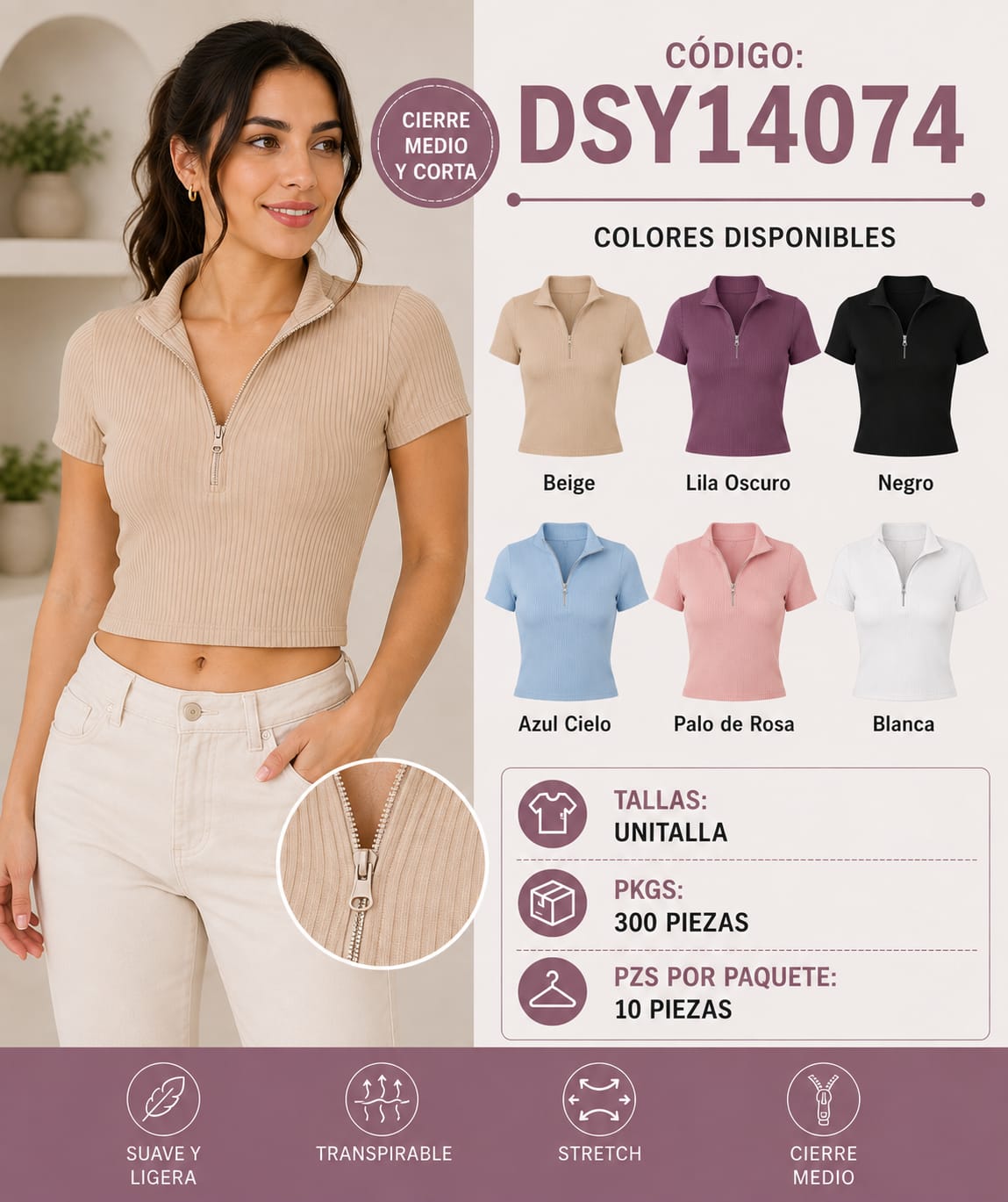 Blusa con cierre medio-DSY14074