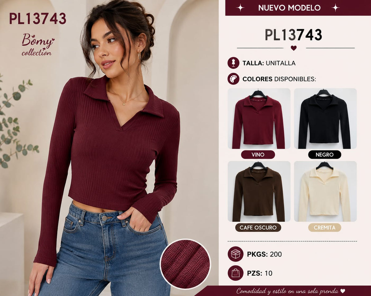 Blusa acanalada con cuello-PL13743