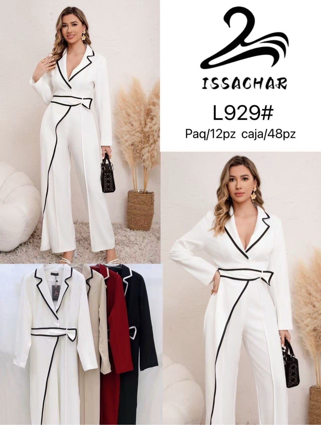 Jumpsuit con solapa y lazo-L929#