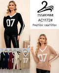 Suéter cuello en V con estampado numérico-AC1172#