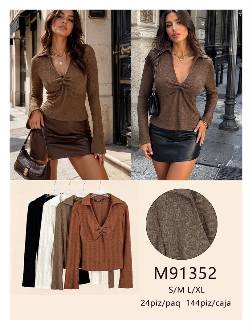 Blusa manga larga con nudo-M91352