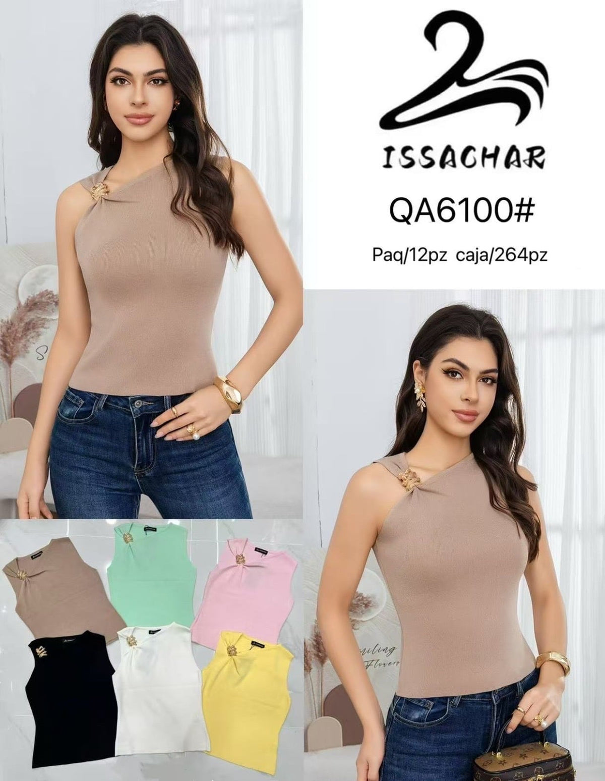 Blusa sin mangas con detalle de broche-QA6100#