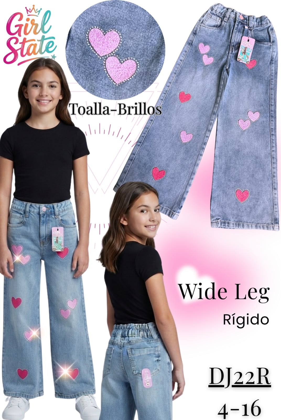 Jeans Wide Leg con apliques de corazones-DJ22R