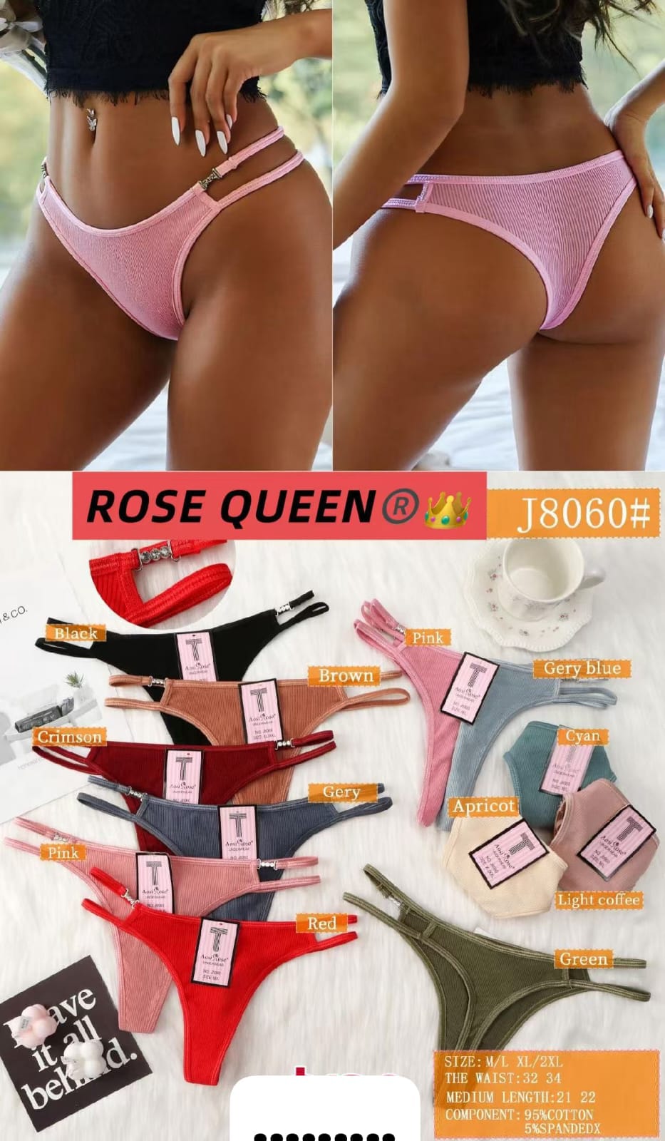 Tanga de algodón con detalles-J8060#