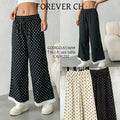 Pantalones con estampado de puntos y detalle de encaje-A5369#
