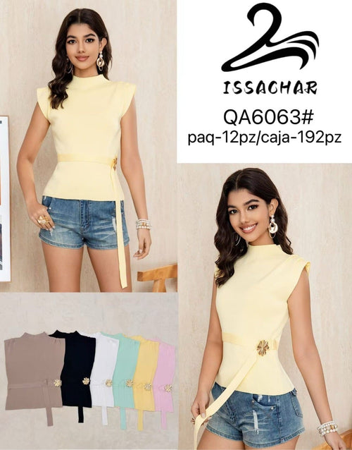 Blusa con cinturón-QA6063#
