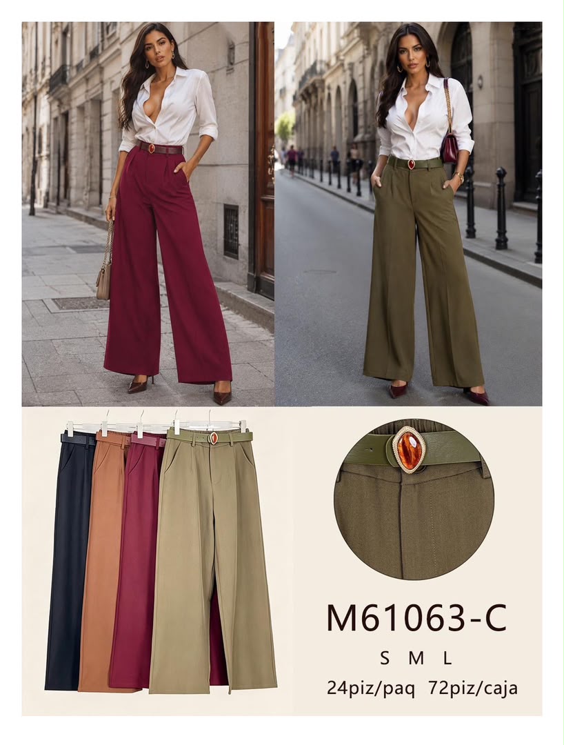 Pantalón de vestir con cinturón-M61063-C