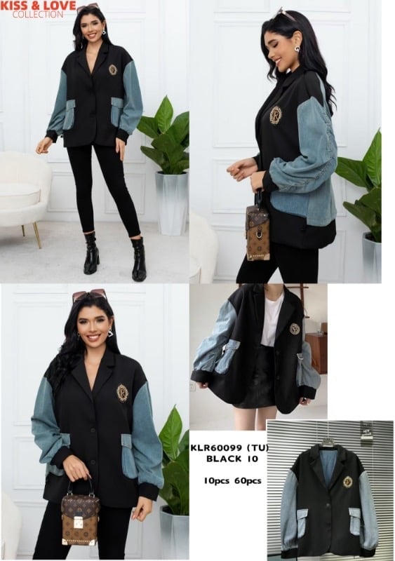 Chamarra tipo blazer con mangas y bolsillos de mezclilla-KLR60099