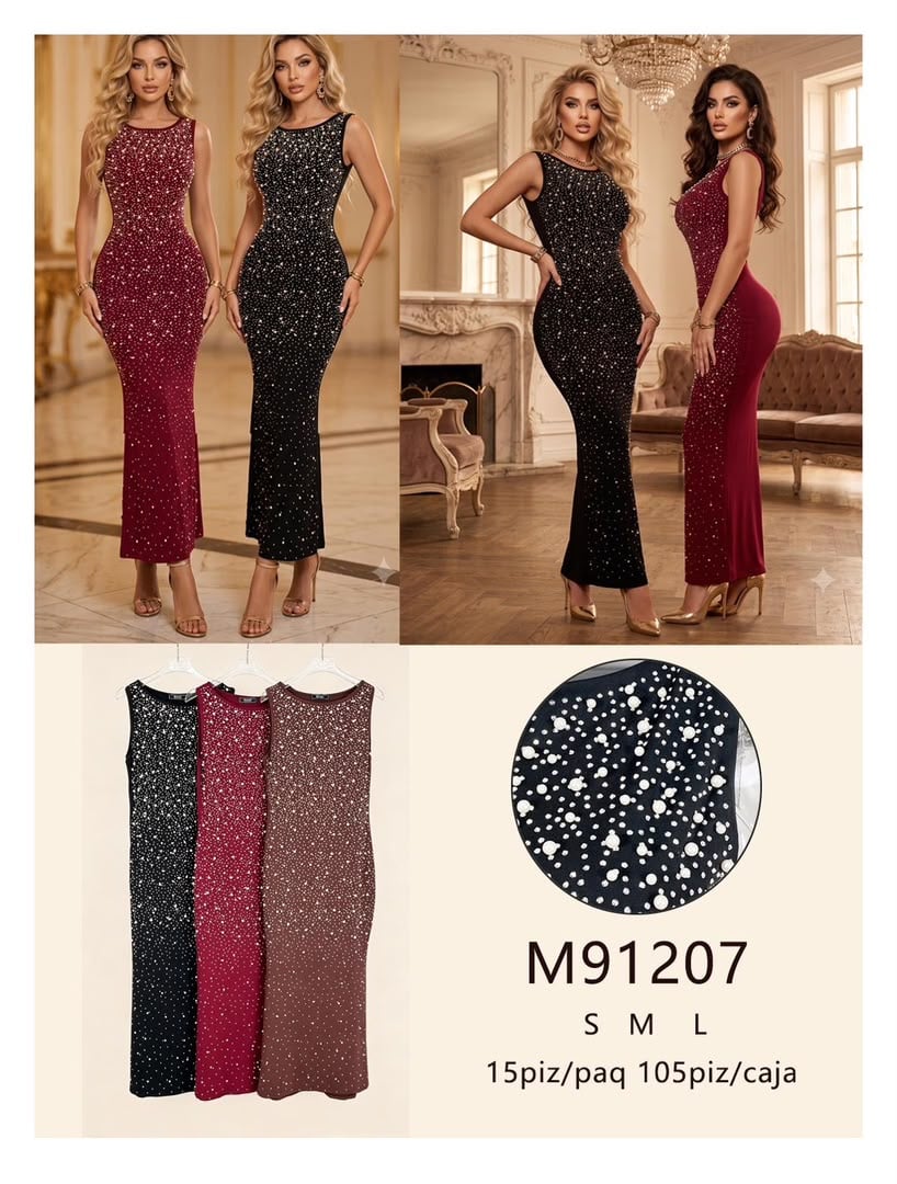 Vestido largo con pedrería-M91207