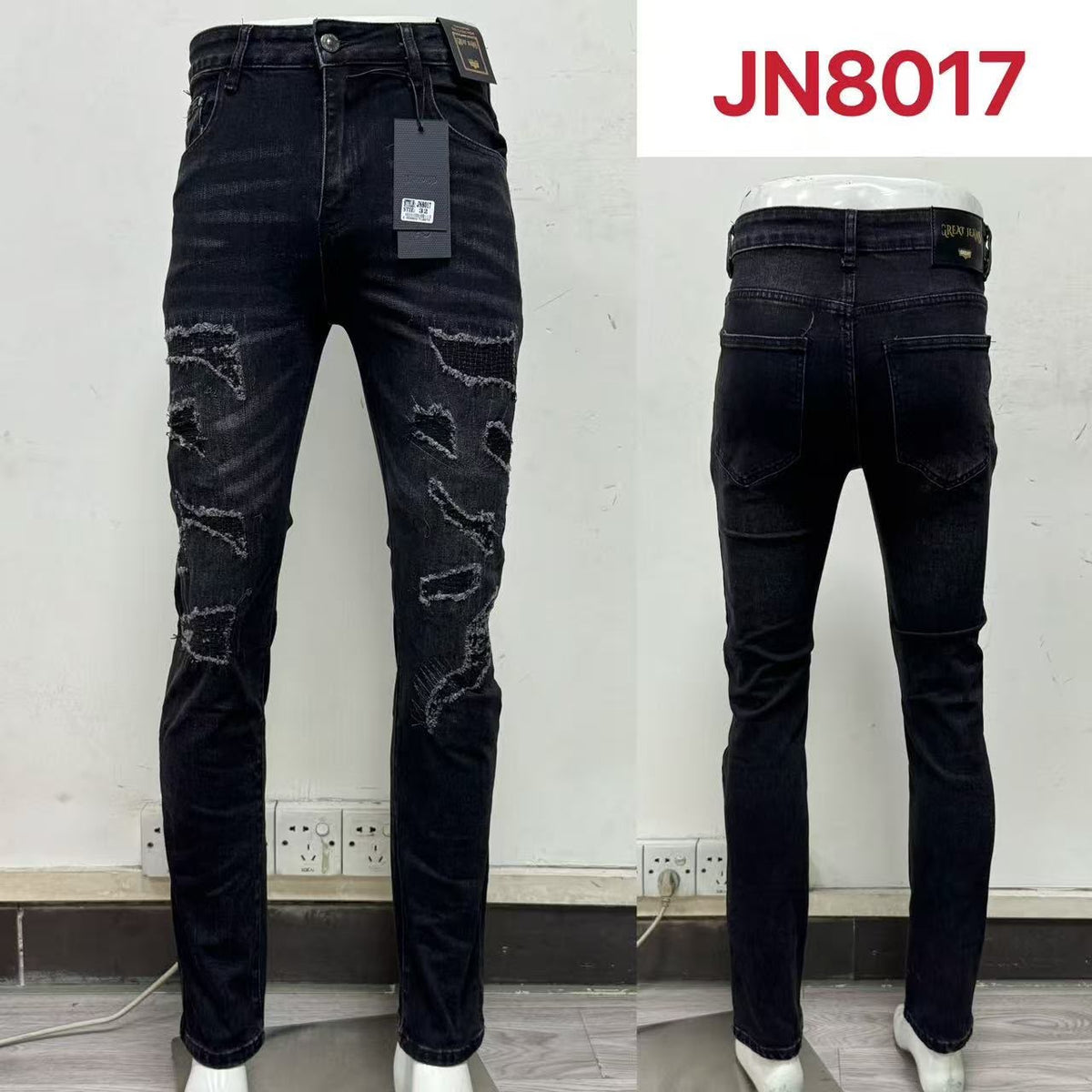 Jeans con diseño rasgado-JN8017