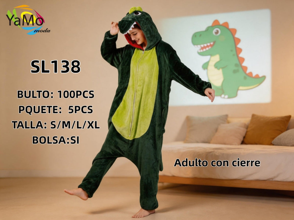 Pijama de una pieza de dinosaurio con cierre-SL138