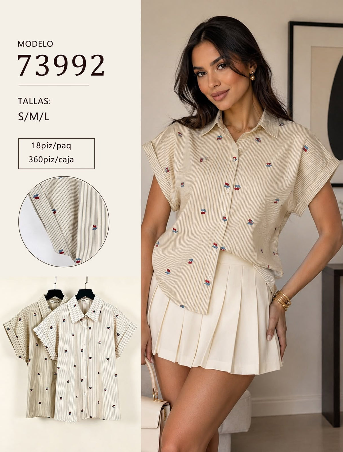Camisa de rayas con bordado de cerezas-73992