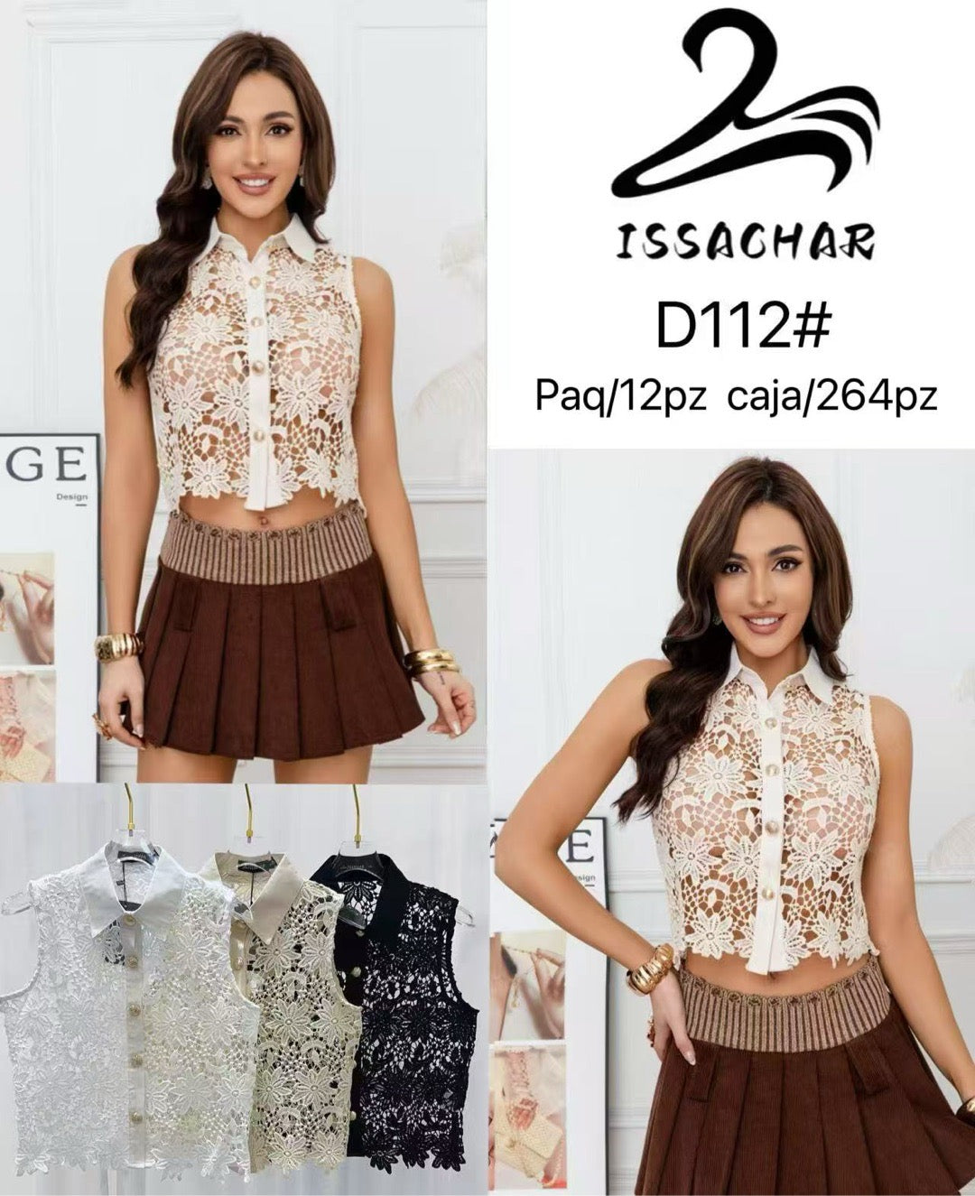 Blusa crop top de encaje-D112#