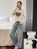 Blusa con mangas de encaje y estampado de corazón-A5039