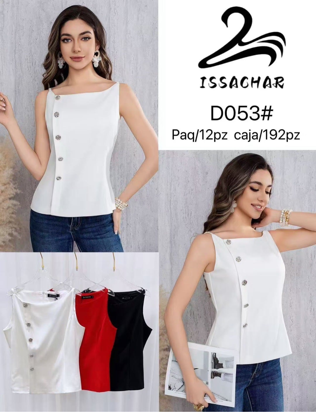 Blusa sin mangas con botones-D053#