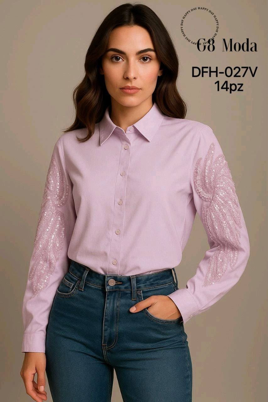 Camisa de manga larga con detalles en mangas-CAM-DFH-027V