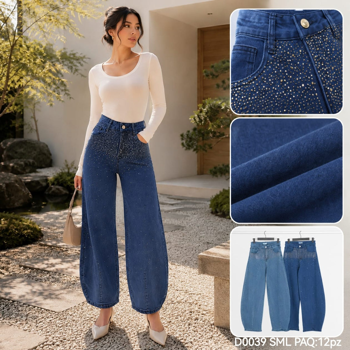 Jeans corte recto con aplicaciones-D0039