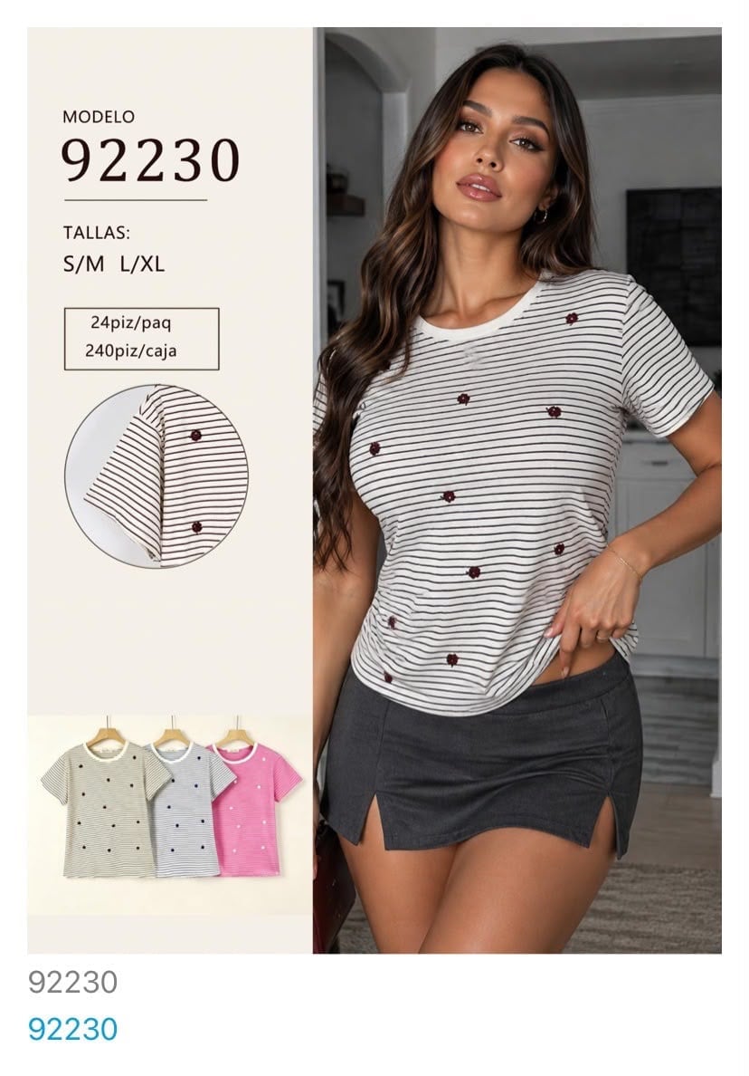 Blusa a rayas con bordados-92230