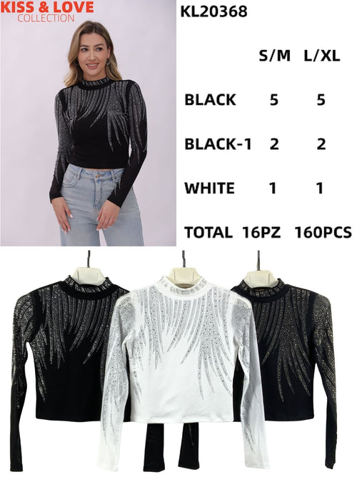 Blusa con pedrería y manga larga-KL20368