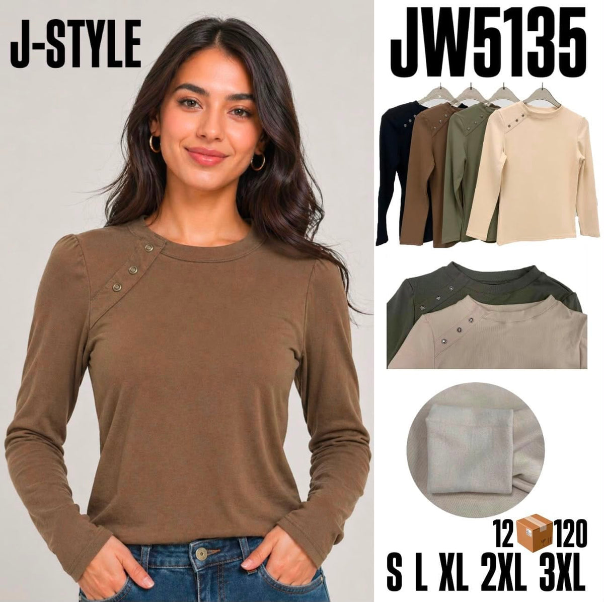 Blusa de manga larga con botones decorativos-S-JW5135