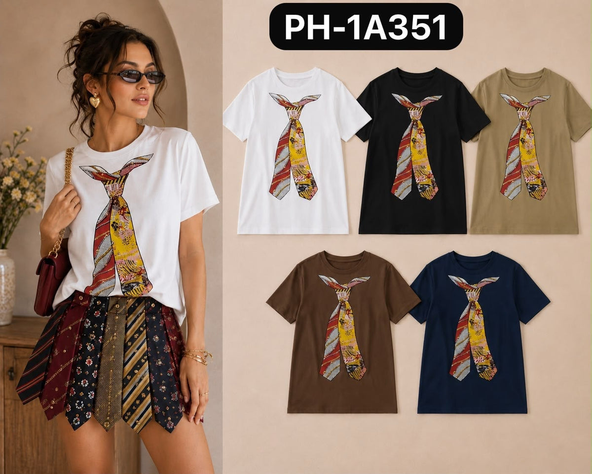 Playera estampada de corbata-PLA-PH-1A351