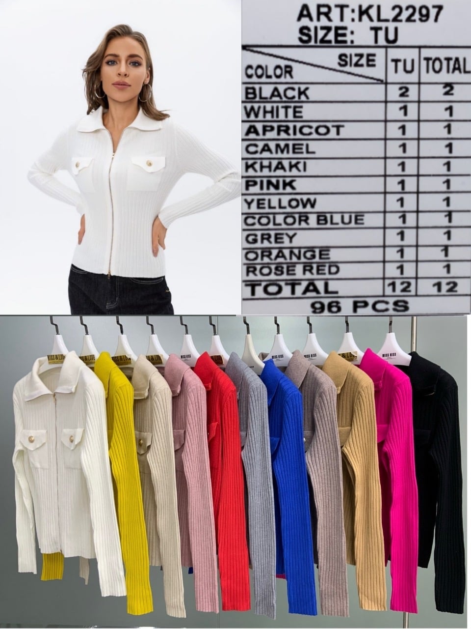 Chaqueta de punto con cremallera y bolsillos-KL2297