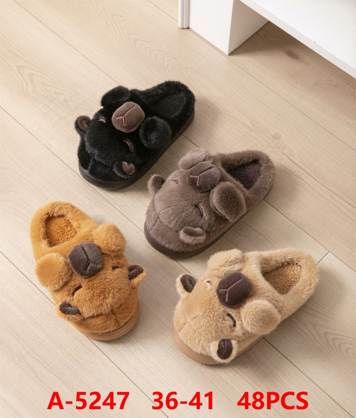 Pantuflas de peluche con diseño de oso-A-5247