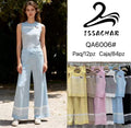 Conjunto de top y pantalón de punto a rayas-QA6006#