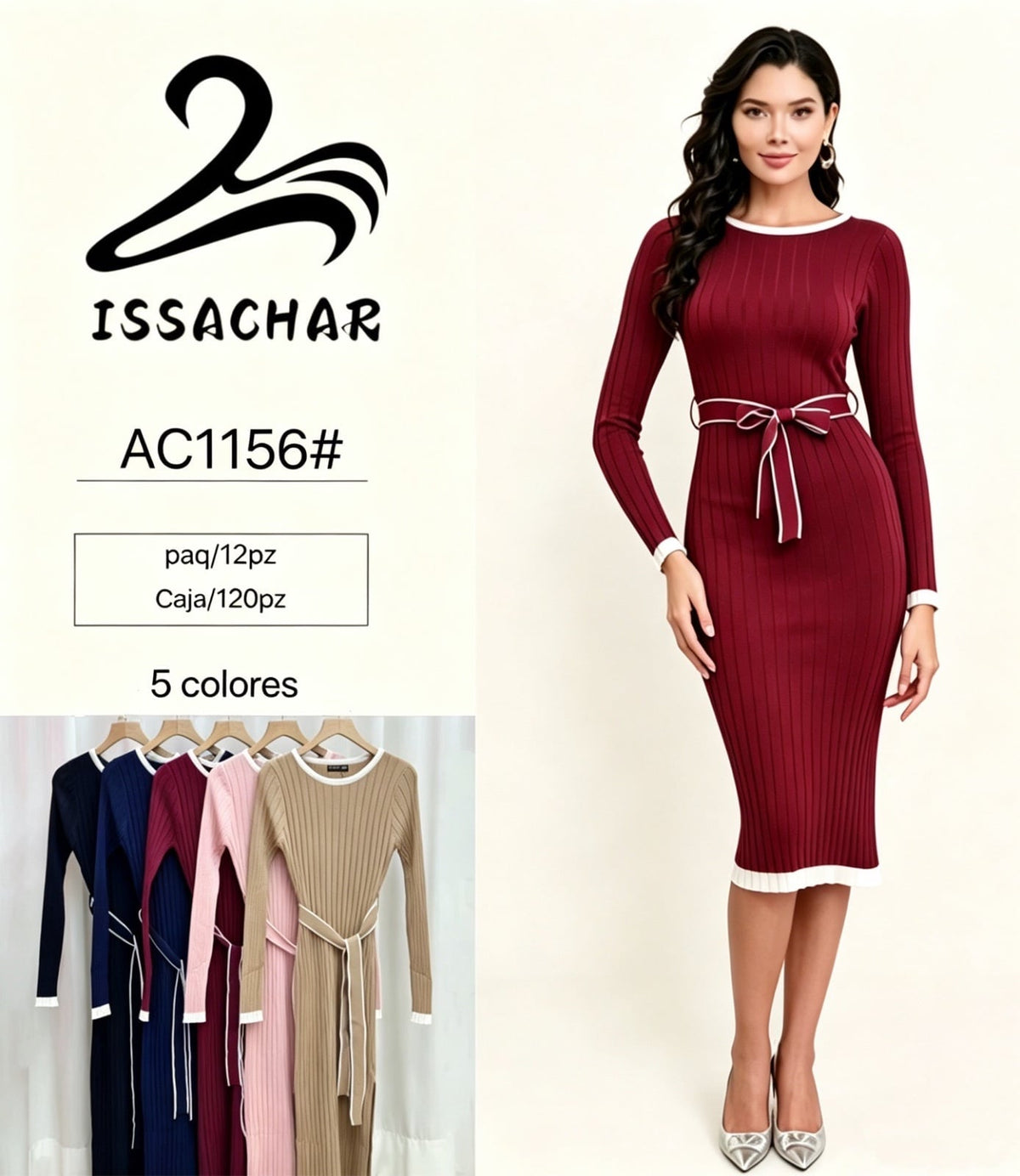 Vestido de punto con cinturón-AC1156#